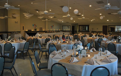 Banquet Room With Tables And Chairs